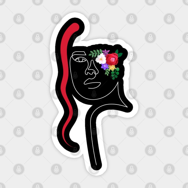 Flowers Lady with Red Hair | One Line Drawing | One Line Art | Minimal | Minimalist Sticker by One Line Artist